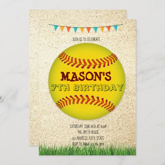Softball Birthday Invitation Kaart (Voorkant / Achterkant)