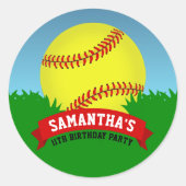 Softball Birthday Party Ronde Sticker (Voorkant)