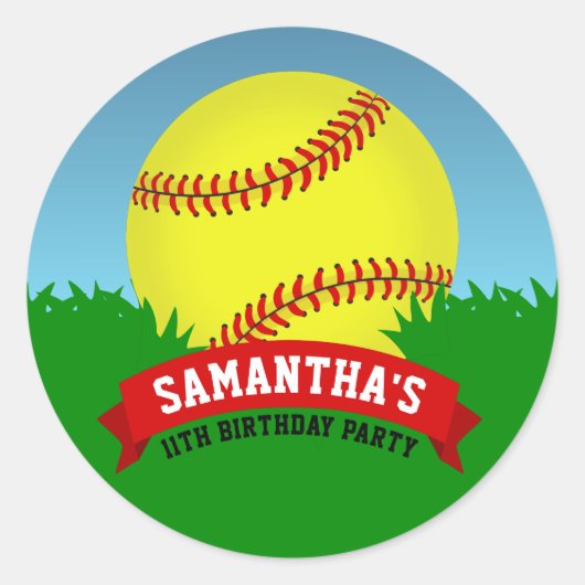Softball Birthday Party Ronde Sticker (Voorkant)