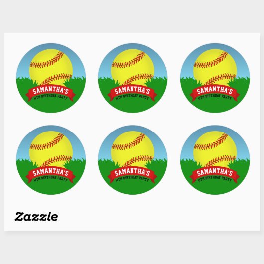 Softball Birthday Party Ronde Sticker (Vel)