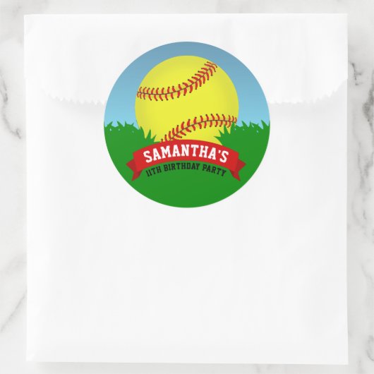 Softball Birthday Party Ronde Sticker (Tas)