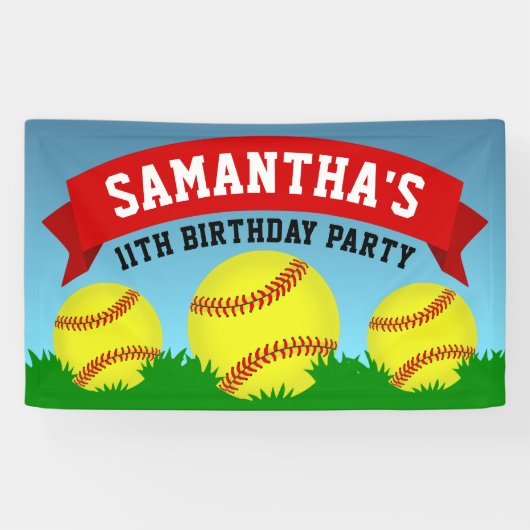 Softball Birthday Party Spandoek (Horizontaal)