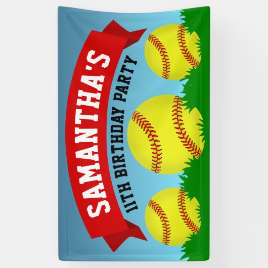Softball Birthday Party Spandoek (Verticaal)