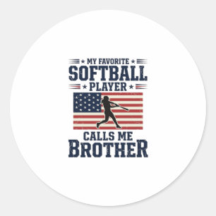 Softball Broeder Patriottisch Vintage Gravure Shir Ronde Sticker