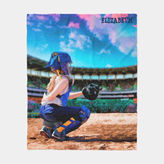 Softball Catcher and Stadium Painting Fleece Deken (Voorkant)