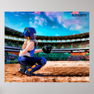 Softball Catcher and Stadium Painting Poster