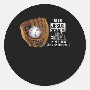 Softball Catcher Girl Jesus Religieuze honkbal Ronde Sticker