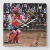 Softball Catcher Graphic Vierkante Klok (Voorkant)