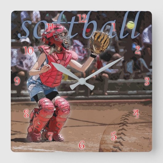 Softball Catcher Graphic Vierkante Klok (Voorkant)
