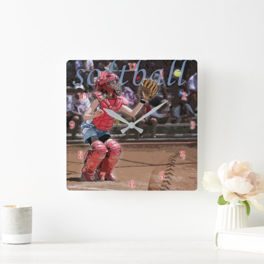 Softball Catcher Graphic Vierkante Klok (Huis)