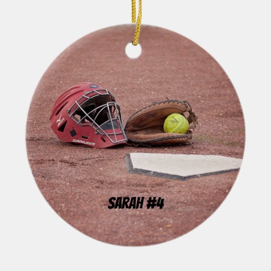 Softball Catchers Masker kerstversiering Keramisch Ornament (Voorkant)