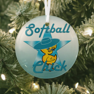 Softball Chick #7 Glas Ornament