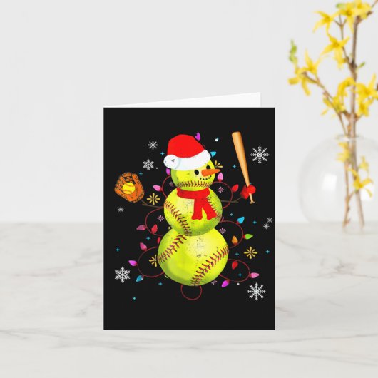 Softball Christmas Funny Softball Snowman Xmas  Kaart (Gele Bloem)