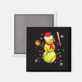 Softball Christmas Funny Softball Snowman Xmas  Magneet (Voorkant / Achterkant)