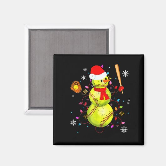 Softball Christmas Funny Softball Snowman Xmas  Magneet (Voorkant / Achterkant)