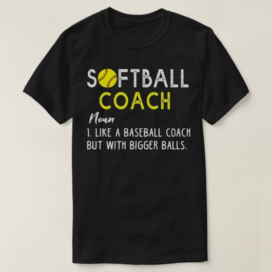 Softball-coach als honkbalcoach maar met groot t-shirt (Design voorkant)