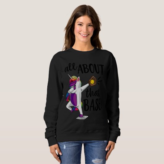Softball Dabbing Unicorn All About That Base Trui (Voorkant volledig)