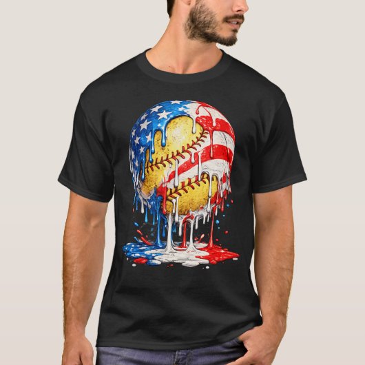 Softball Drip Ijs American Flag 4 juli T-shirt (Voorkant)