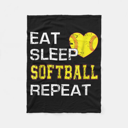 Softball Eat Sleep Softball Herhalen Fleece Deken (Voorkant)