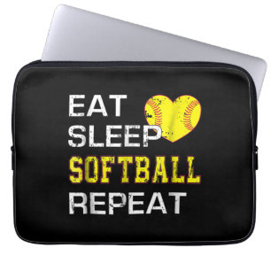Softball Eat Sleep Softball Herhalen Laptop Sleeve
