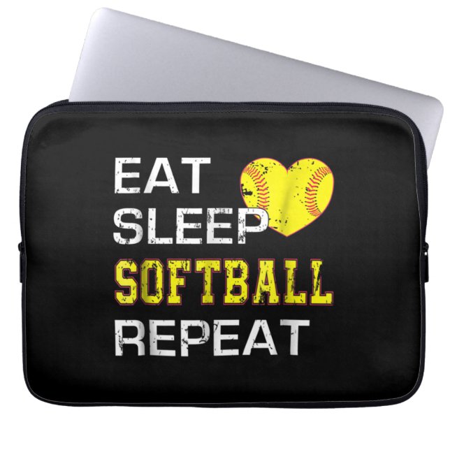 Softball Eat Sleep Softball Herhalen Laptop Sleeve (Voorkant)