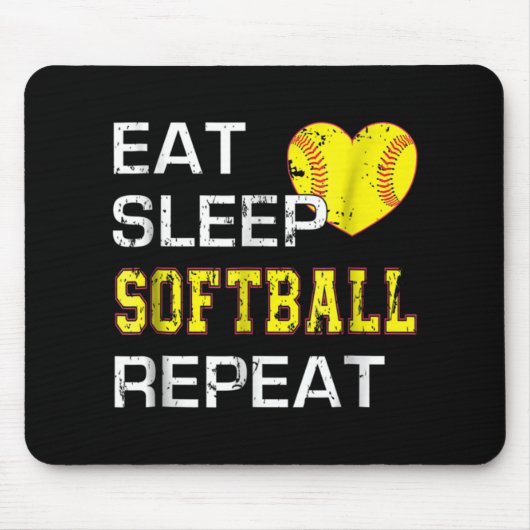 Softball Eat Sleep Softball Herhalen Muismat (Voorkant)