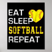 Softball Eat Sleep Softball Herhalen Poster (Voorkant)