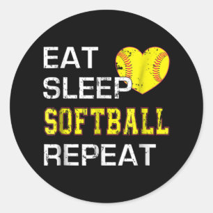 Softball Eat Sleep Softball Herhalen Ronde Sticker