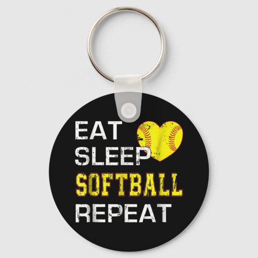 Softball Eat Sleep Softball Herhalen Sleutelhanger (Voorkant)