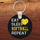 Softball Eat Sleep Softball Herhalen Sleutelhanger (Voorkant)