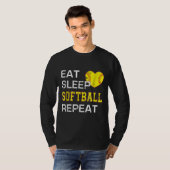 Softball Eat Sleep Softball Herhalen T-shirt (Voorkant volledig)