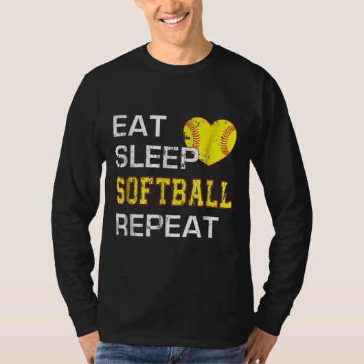 Softball Eat Sleep Softball Herhalen T-shirt (Voorkant)