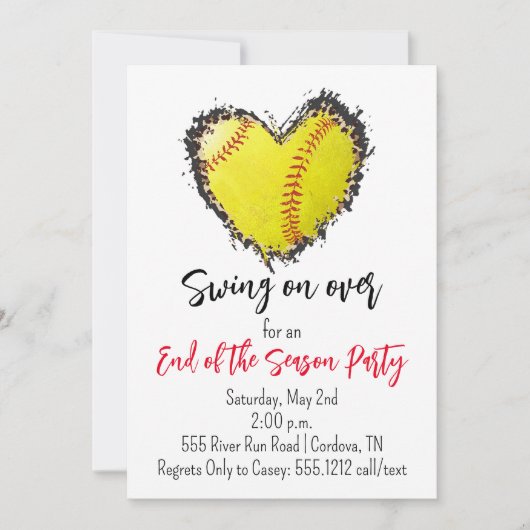 Softball Einde van het Seizoen Feestuitnodiging Kaart (Voorkant)