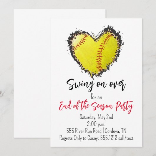 Softball Einde van het Seizoen Feestuitnodiging Kaart (Voorkant / Achterkant)
