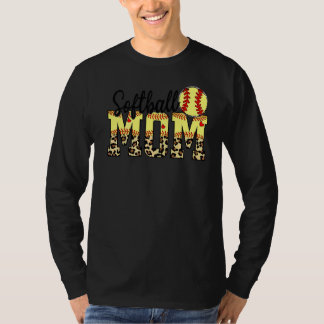 Softball en mam Red Heart met luipaard voor moeder T-shirt