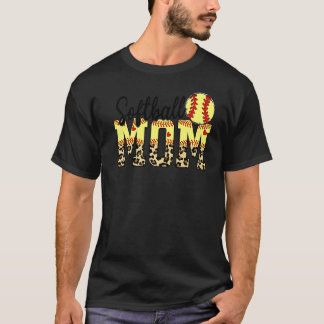 Softball en mam Red Heart met luipaard voor moeder T-shirt