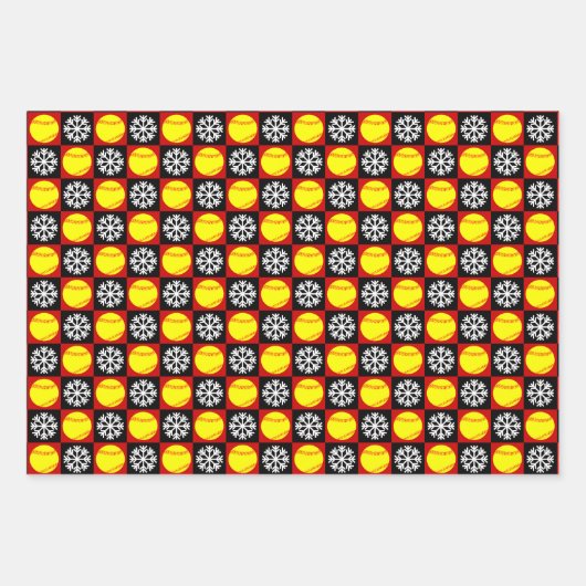 Softball en Snowflake Red en Black Kerstmis Inpakpapier Vel (Voorkant)