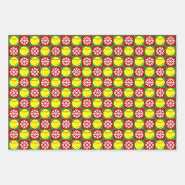 Softball en Snowflake Red en Green Kerstmis Inpakpapier Vel