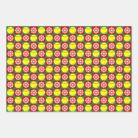 Softball en Snowflake Red en Green Kerstmis Inpakpapier Vel (Voorkant)