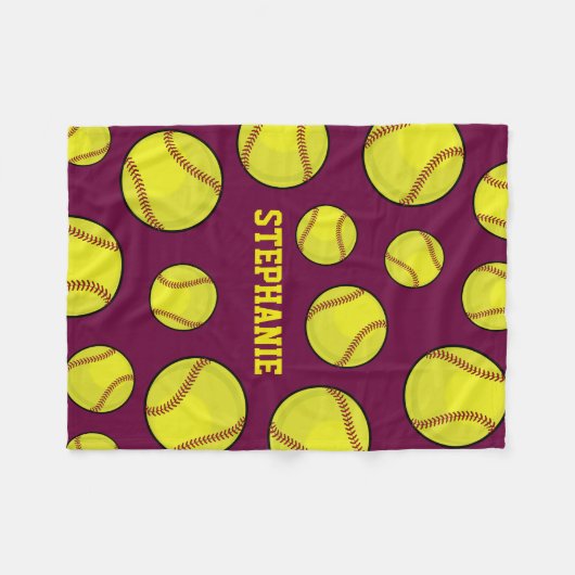 Softball Fan Custom Name Paars Fleece Deken (Voorkant (Horizontaal))
