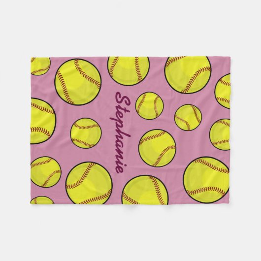 Softball Fan Custom Name Roze Fleece Deken (Voorkant (Horizontaal))