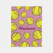Softball Fan Custom Name Roze Fleece Deken (Voorkant)