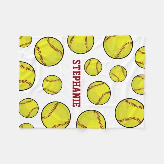 Softball Fan Custom Name White Fleece Deken (Voorkant (Horizontaal))