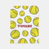 Softball Fan Custom Name White Fleece Deken (Voorkant)