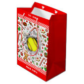 Softball Fastpitch Kerstvakantie Medium Cadeauzakje (Achterkant Gekanteld)