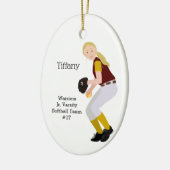Softball Female Blonde Burgundy & Gold Keramisch Ornament (Links)
