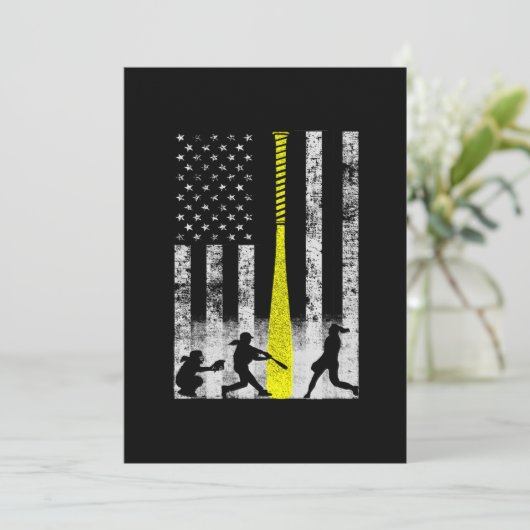 Softball Flag With Softball Players Bedankkaart (Staand voorkant)