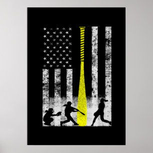 Softball Flag With Softball Players Poster
