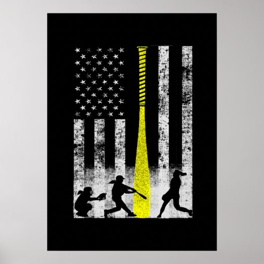 Softball Flag With Softball Players Poster (Voorkant)