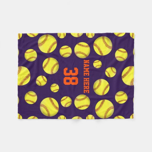 Softball Fleece Throw Blankets, Uw KLEUREN, TEKST (Voorkant (Horizontaal))